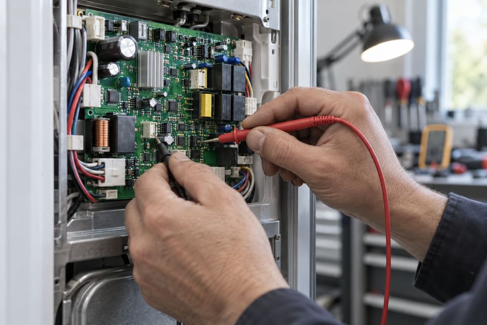 اندازه‌گیری برد الکترونیکی یخچال با مولتی‌متر